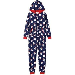 PatPat Mens Christmas Santa Claus Hooded Union Suit Pajamas Navy Blue‎ Mens XL